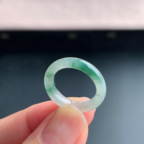 缅甸天然A货冰糯飘蓝花翡翠戒指