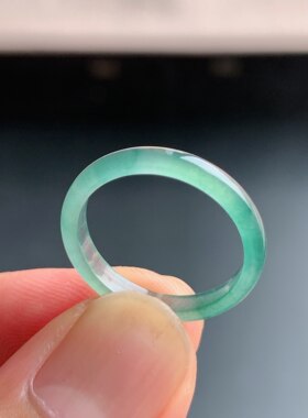 天然A货冰种晴水绿翡翠素圈戒指