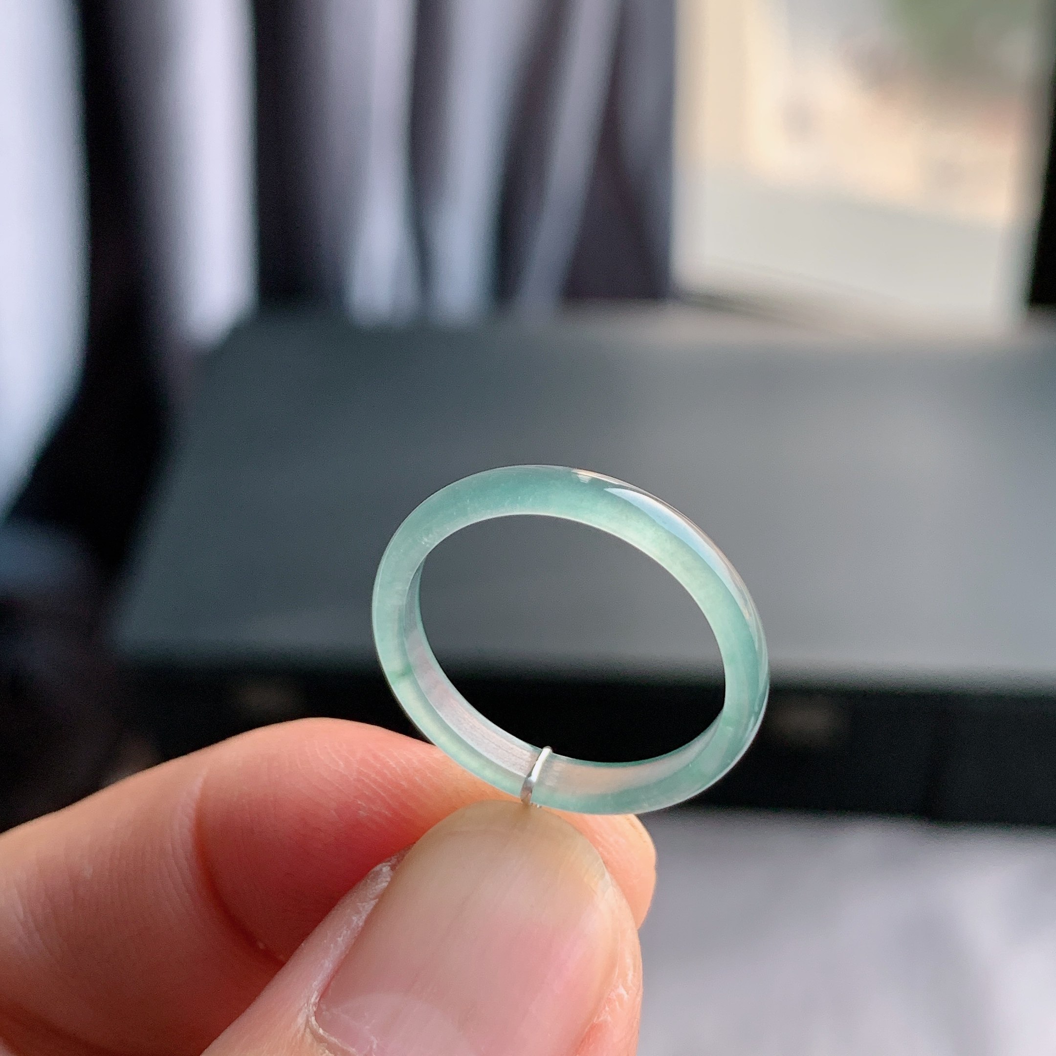 天然A货冰种白月光翡翠戒指