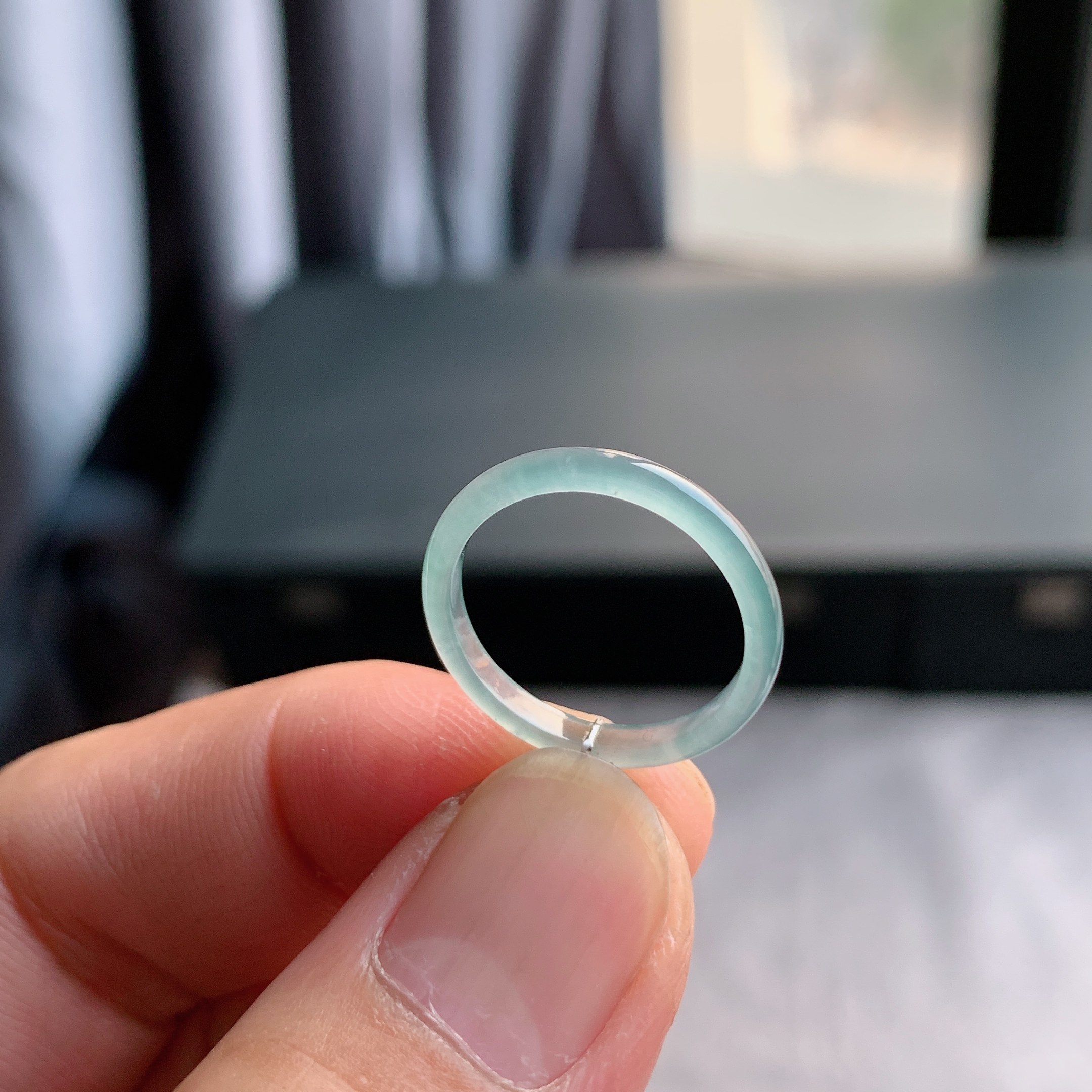 天然A货冰种白月光翡翠戒指