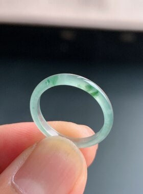 天然A货冰种翡翠飘花素圈戒指