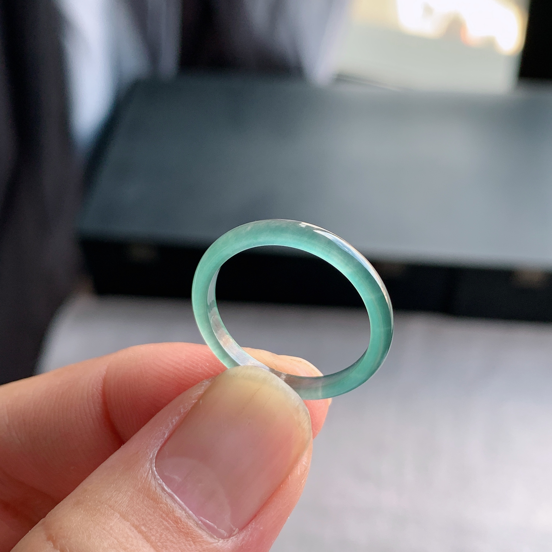 天然A货翡翠冰种18号天空蓝戒指