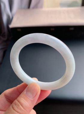 缅甸天然A货翡翠 56圈口白月光圆条手镯玉镯T5