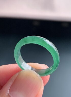 天然A货冰种湖水绿翡翠素圈戒指