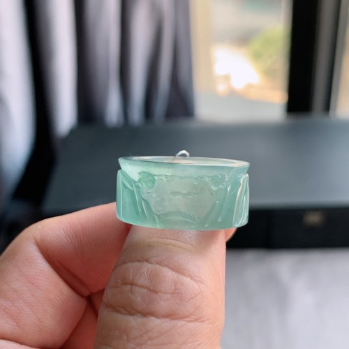 天然A货冰种白月光山水戒指