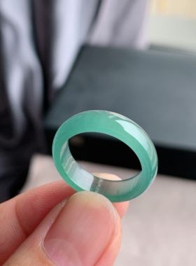 天然A货翡翠 冰种18号湖水蓝男女戒指指环素圈戒圈LHA7