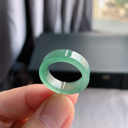 天然A货冰种晴水绿翡翠方戒