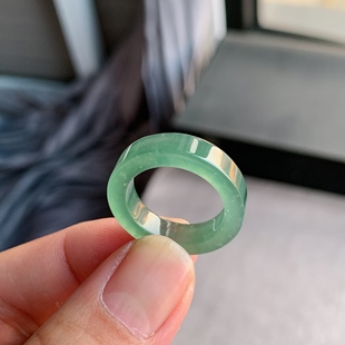 天然A货翡翠 冰种16号晴水绿方戒男女戒指指环素圈戒圈RAE7
