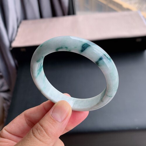 缅甸天然A货翡翠飘蓝花手镯