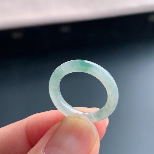 缅甸天然A货冰糯飘蓝花翡翠戒指