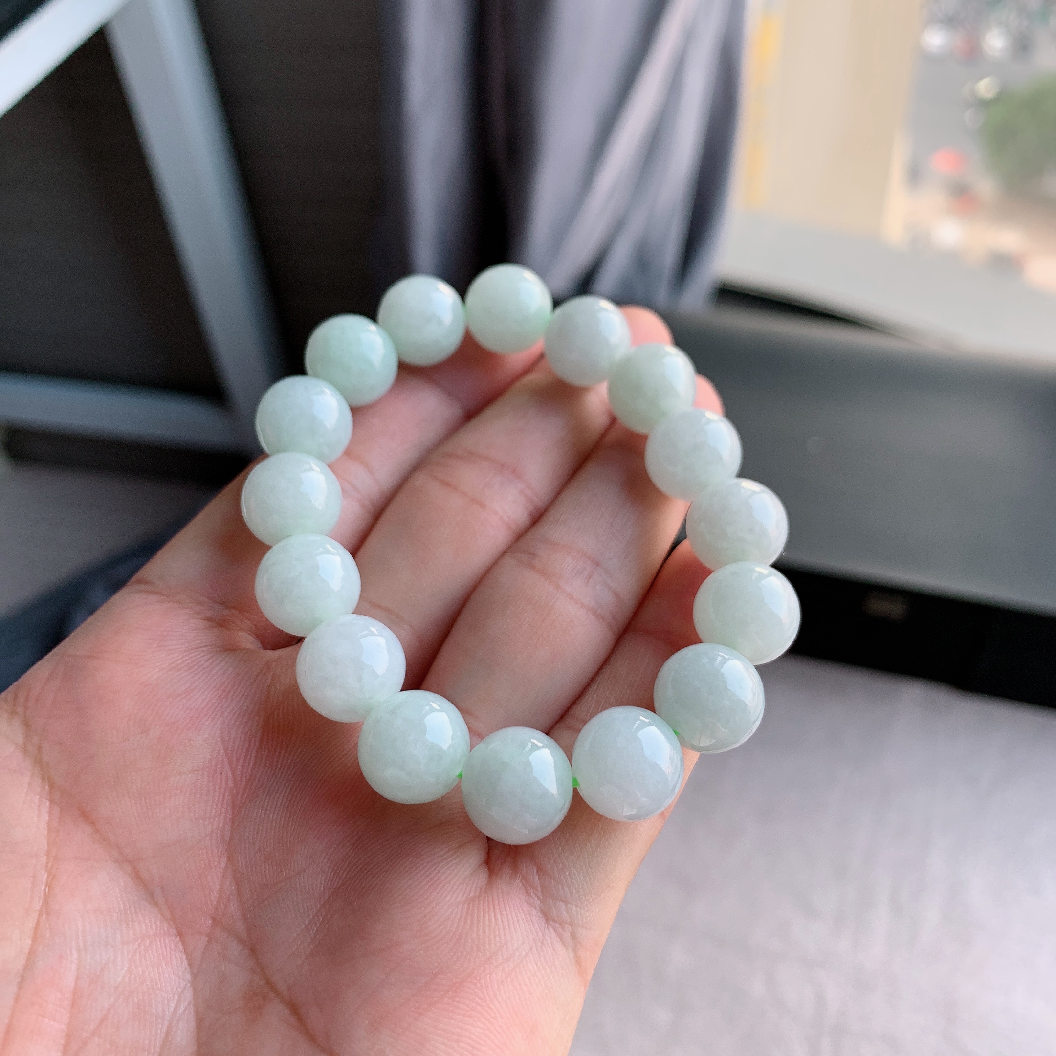 天然A货翡翠冰糯种白月光手链