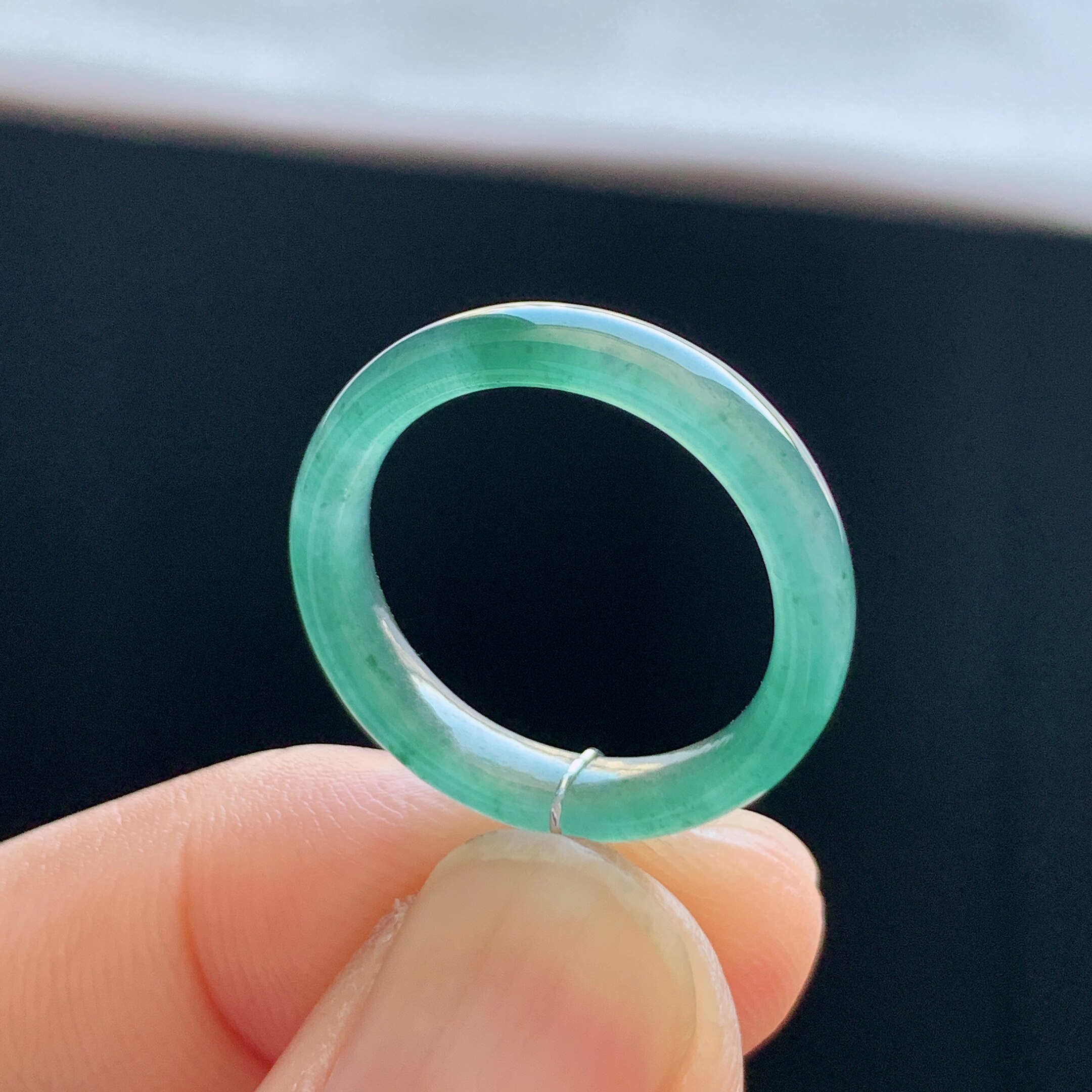 天然A货翡翠 冰种16号牛仔蓝戒指指环戒圈尾戒素圈42001062
