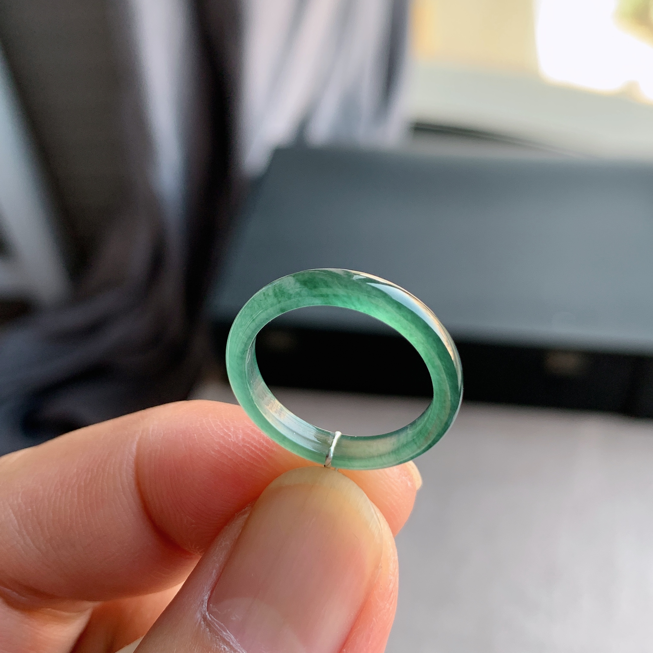 天然A货翡翠冰种13号湖水蓝戒指