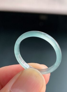 天然A货冰种翡翠白月光素圈戒指