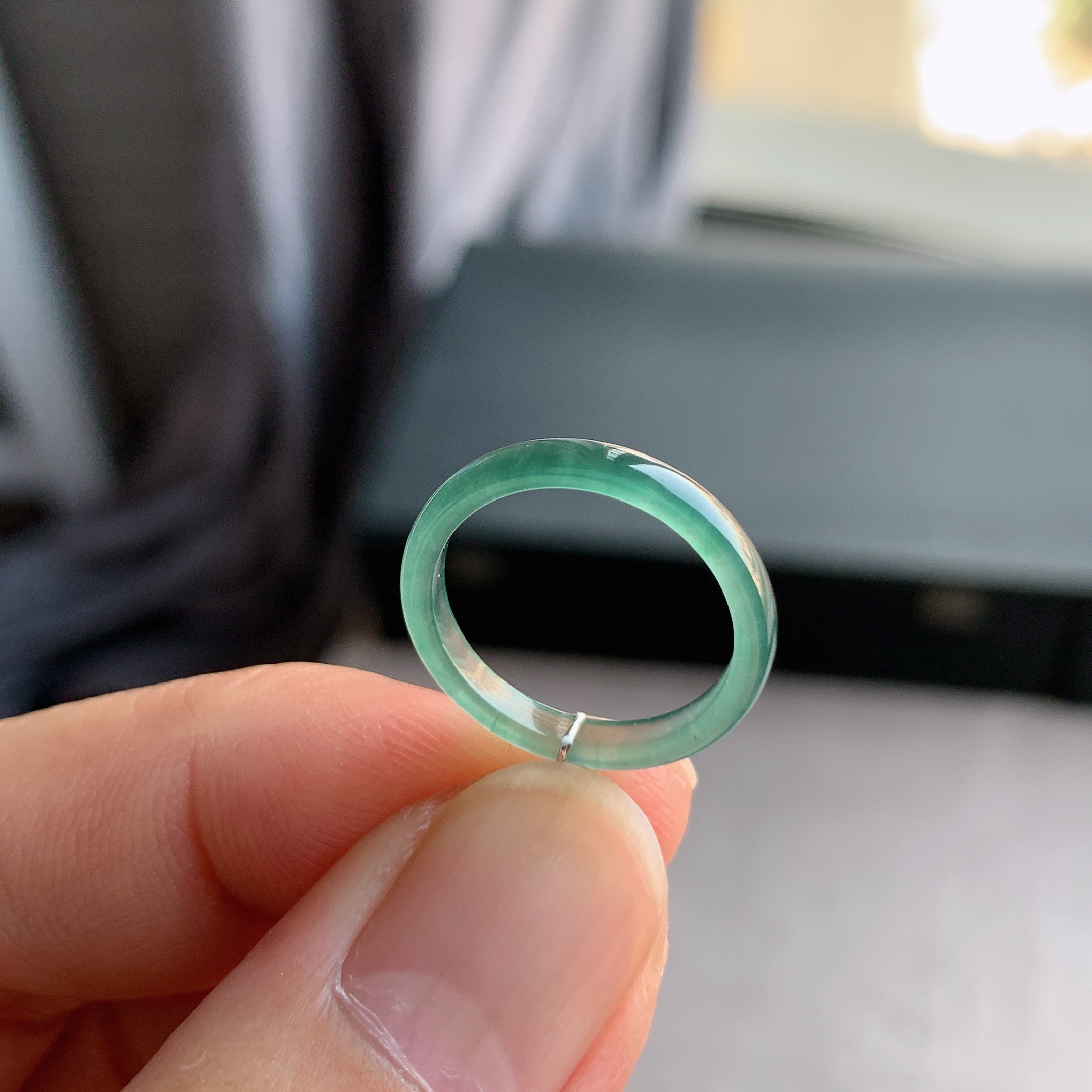 天然A货翡翠冰种10号天空蓝戒指