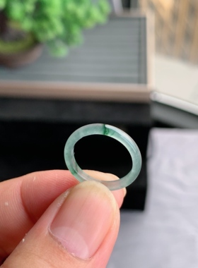天然A货翡翠 冰种飘花冰透玉指环素圈复古22号戒指尾戒