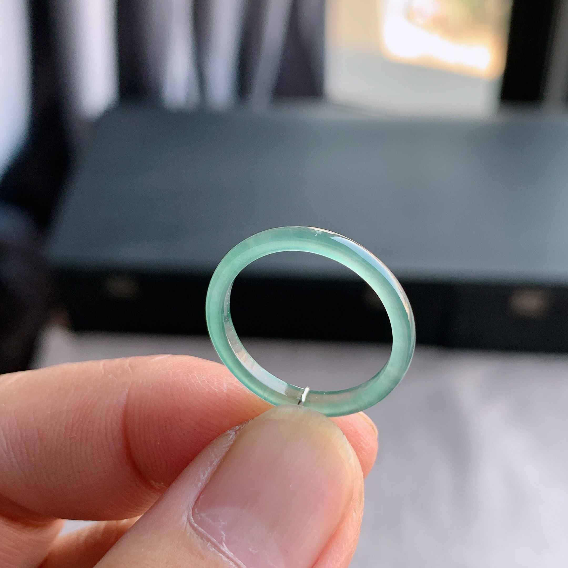 天然A货翡翠冰种15号天空蓝戒指