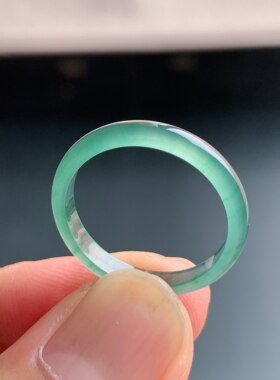 天然A货冰种晴水绿翡翠素圈戒指