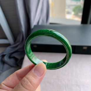 50圈口辣绿菠菜绿正圈手镯玉镯T7 缅甸天然A货翡翠