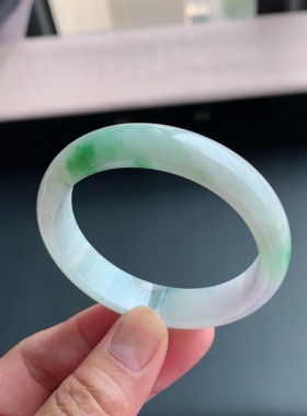 缅甸天然A货翡翠 56圈口飘绿花正圈手镯102009玉镯S1