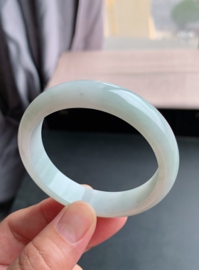 缅甸天然A货翡翠 56圈口白月光正圈手镯玉镯T9