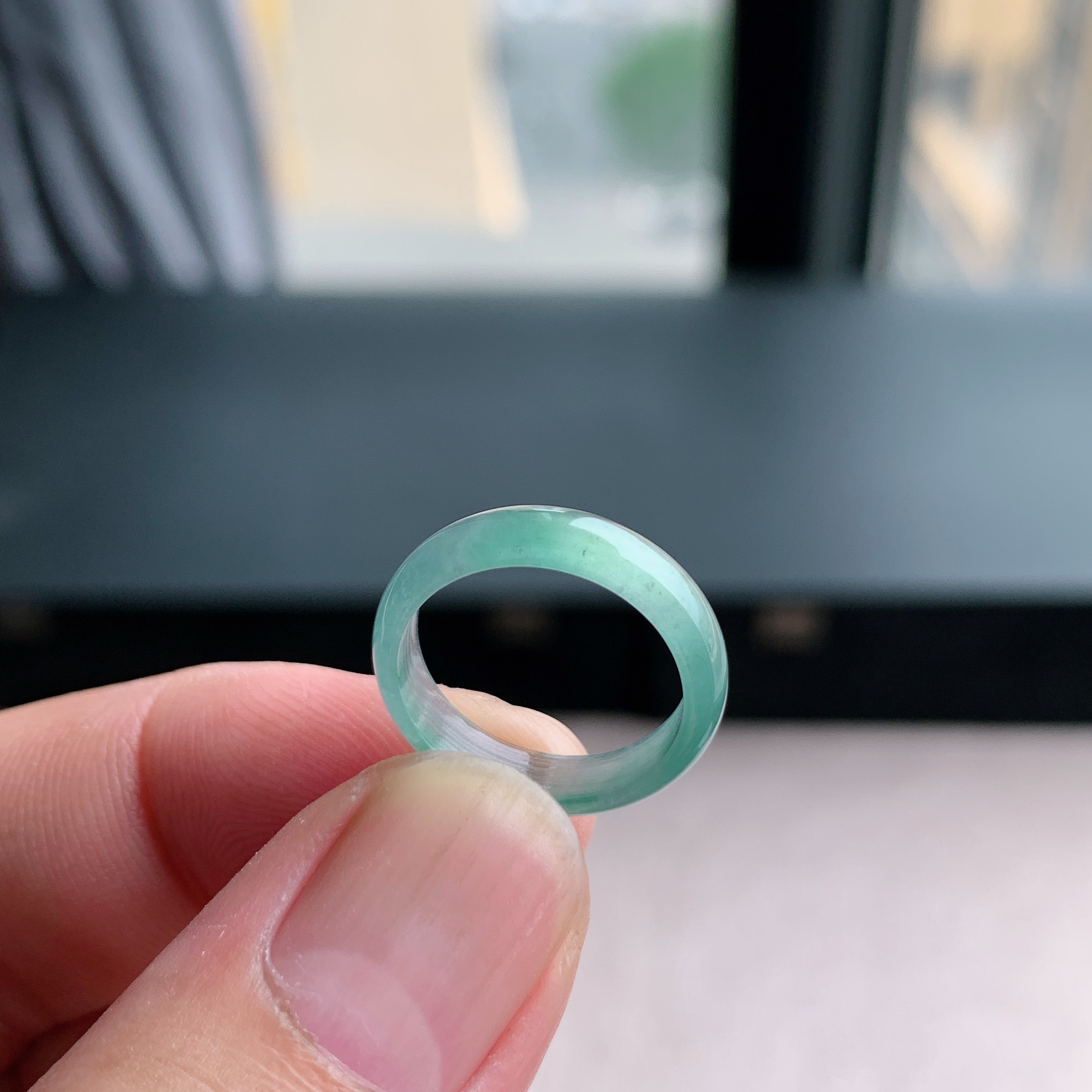 天然A货翡翠冰种9号天空蓝戒指
