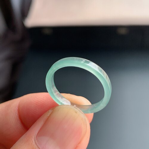 天然A货冰种翡翠白月光方戒