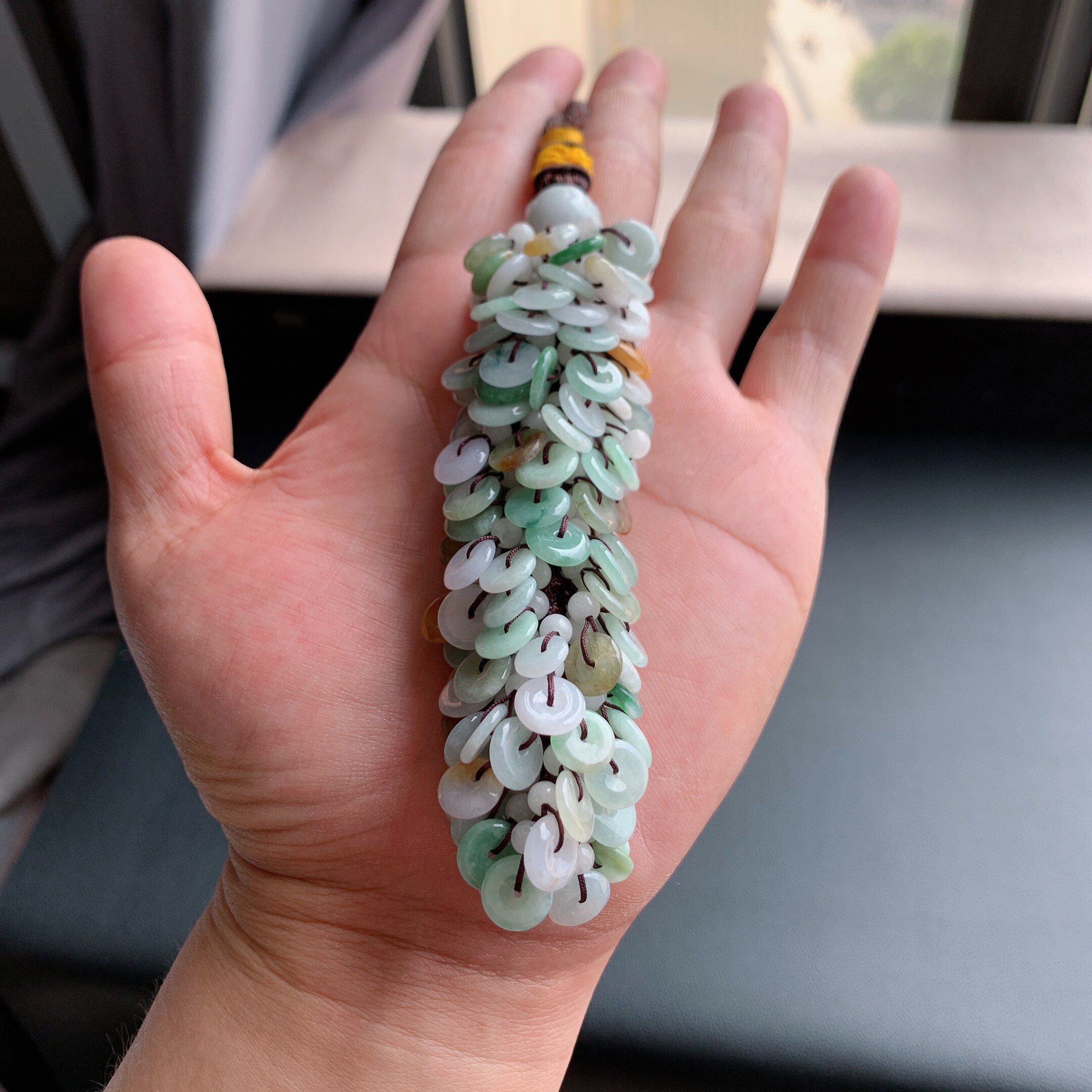 缅甸天然A货翡翠 三彩平平安安车挂包挂L13