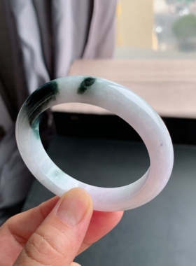 缅甸天然A货翡翠 57圈口飘乌鸡花正圈手镯玉镯T9