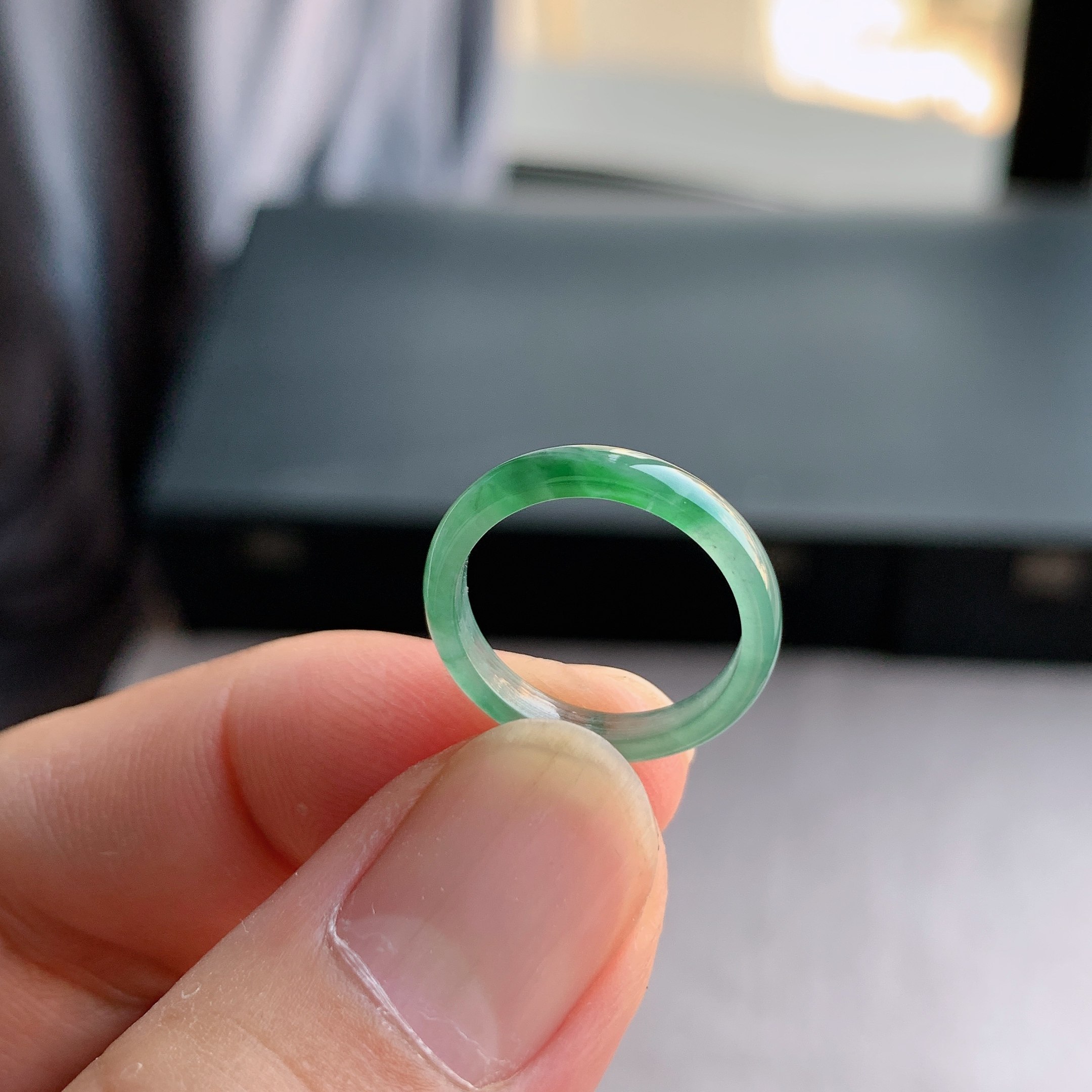 天然A货翡翠冰种9号冰飘花戒指