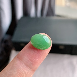 缅甸天然A货翡翠 冰糯种满绿蛋面戒面L25