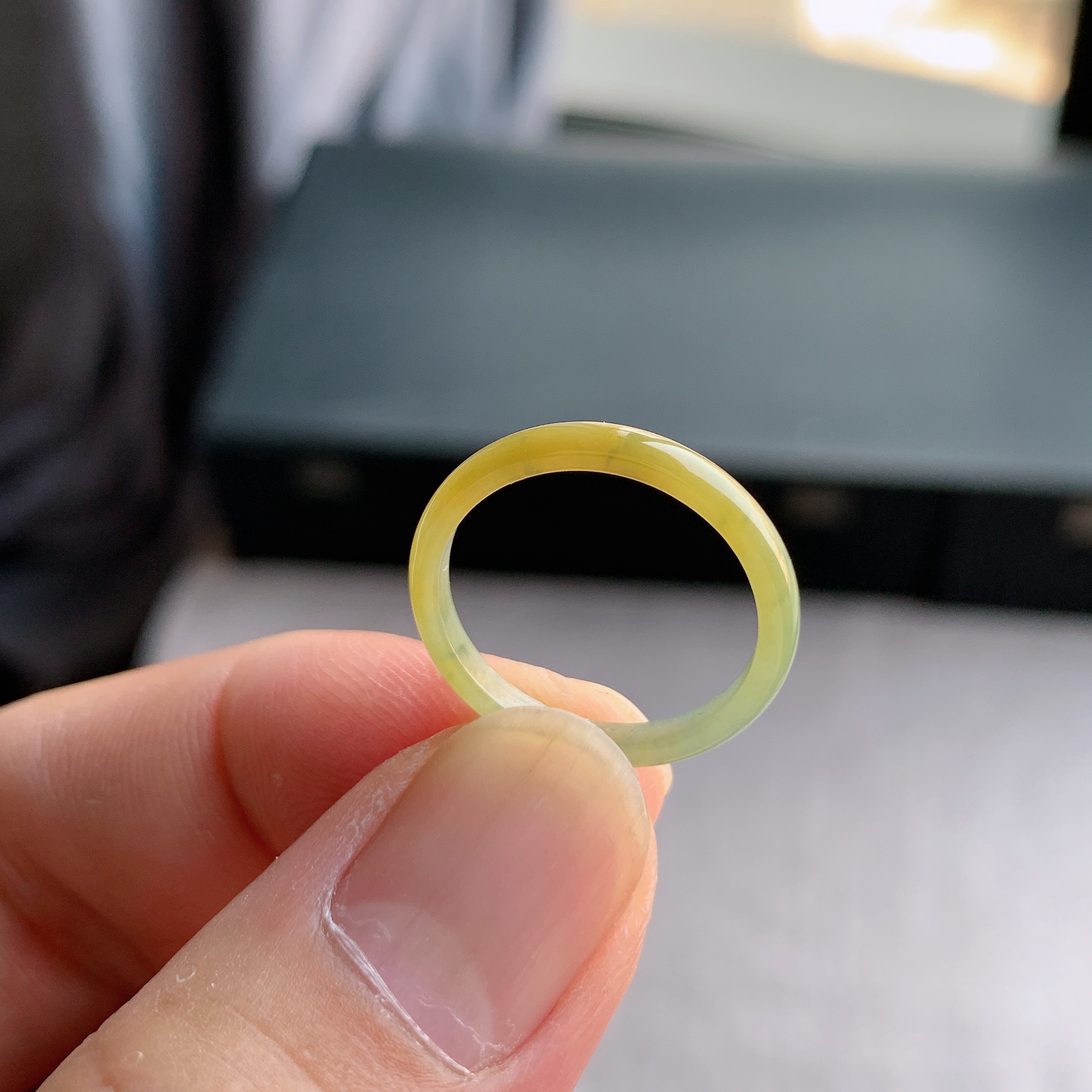 天然A货翡翠冰糯种14号黄翡戒指