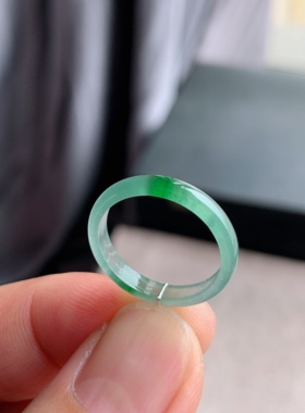 天然A货翡翠 冰种14号飘绿花戒指指环戒圈91700699