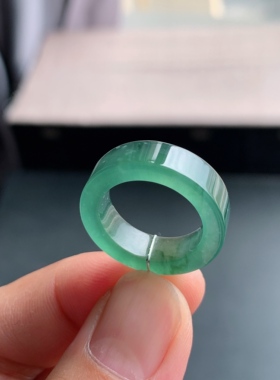 天然A货翡翠 冰种14号湖水绿方戒戒指指环戒圈尾戒素圈22300657