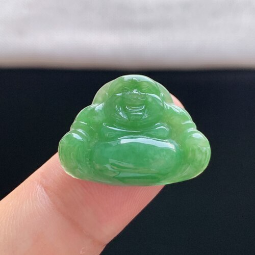 缅甸天然A货满绿翡翠佛公吊坠