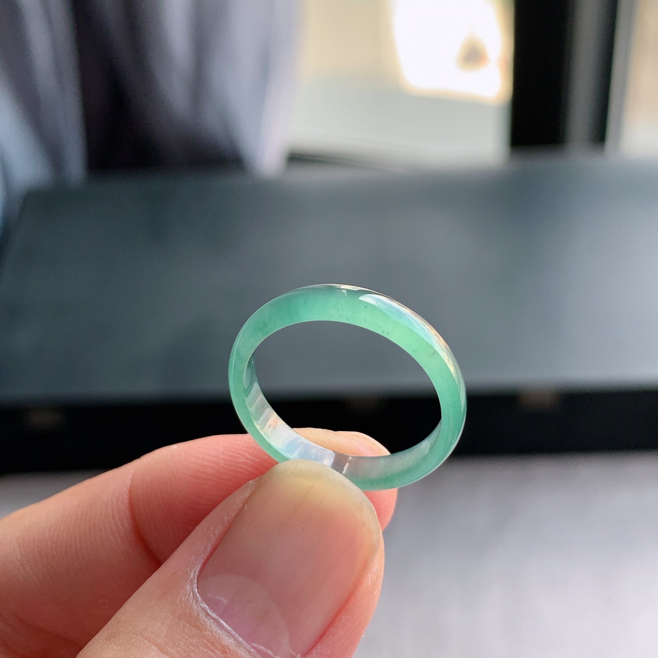 天然A货翡翠冰种19号天空蓝戒指