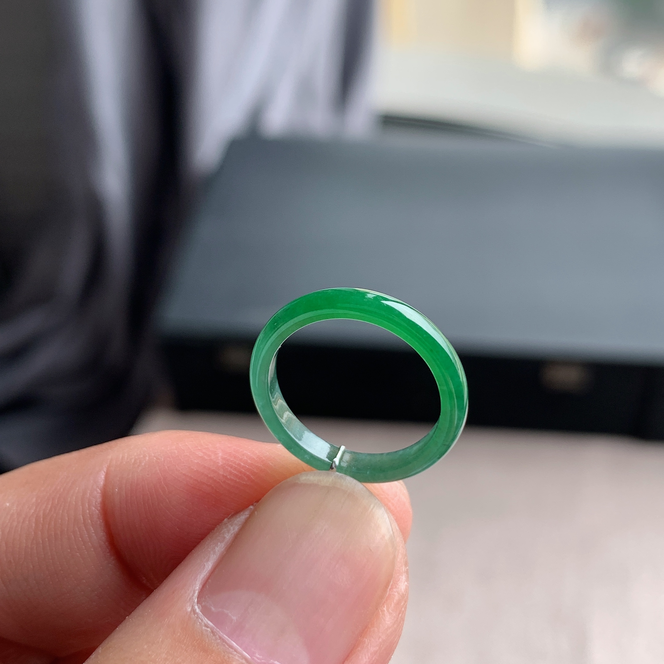 天然A货翡翠冰种满绿戒指指环