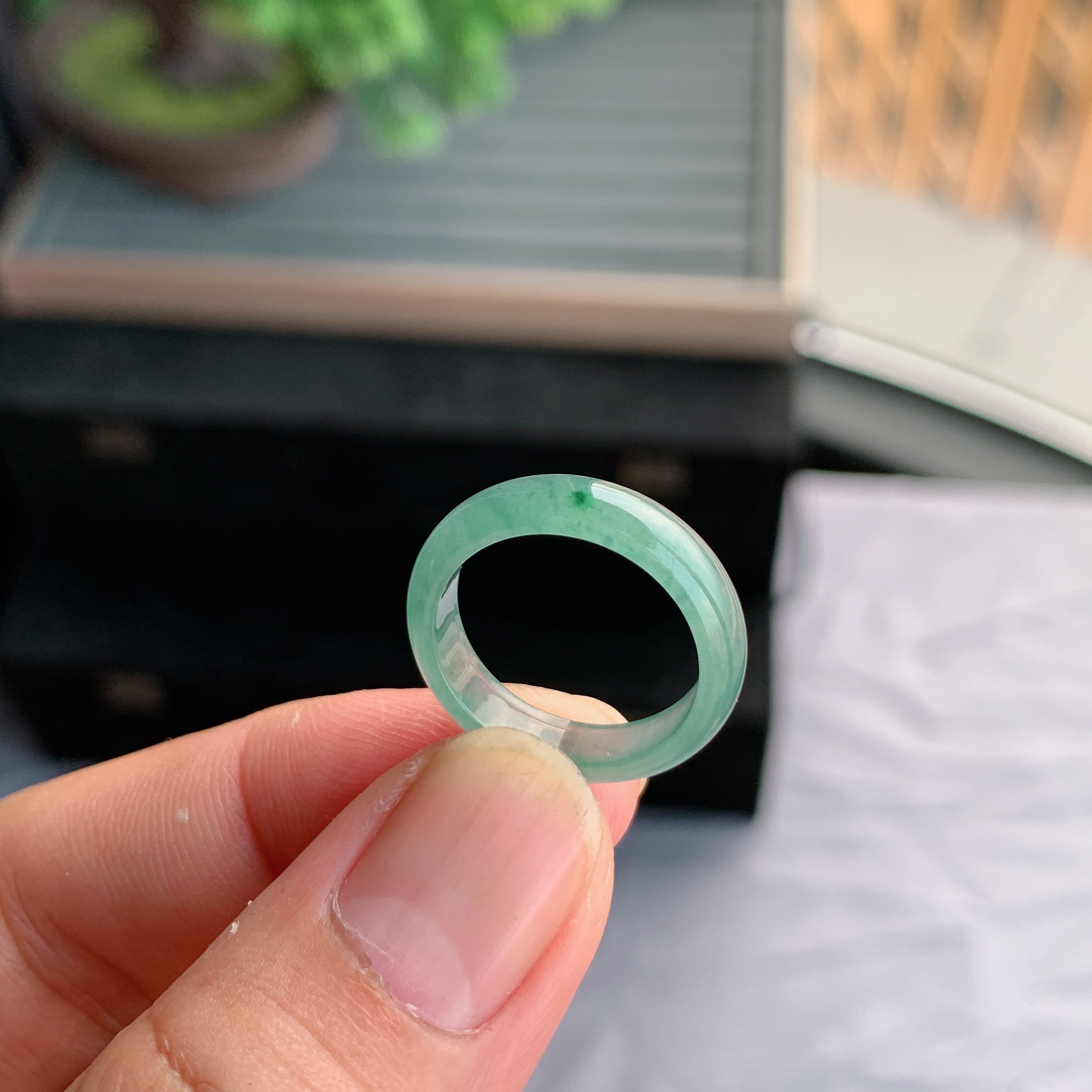 天然A货翡翠天空蓝男女戒指