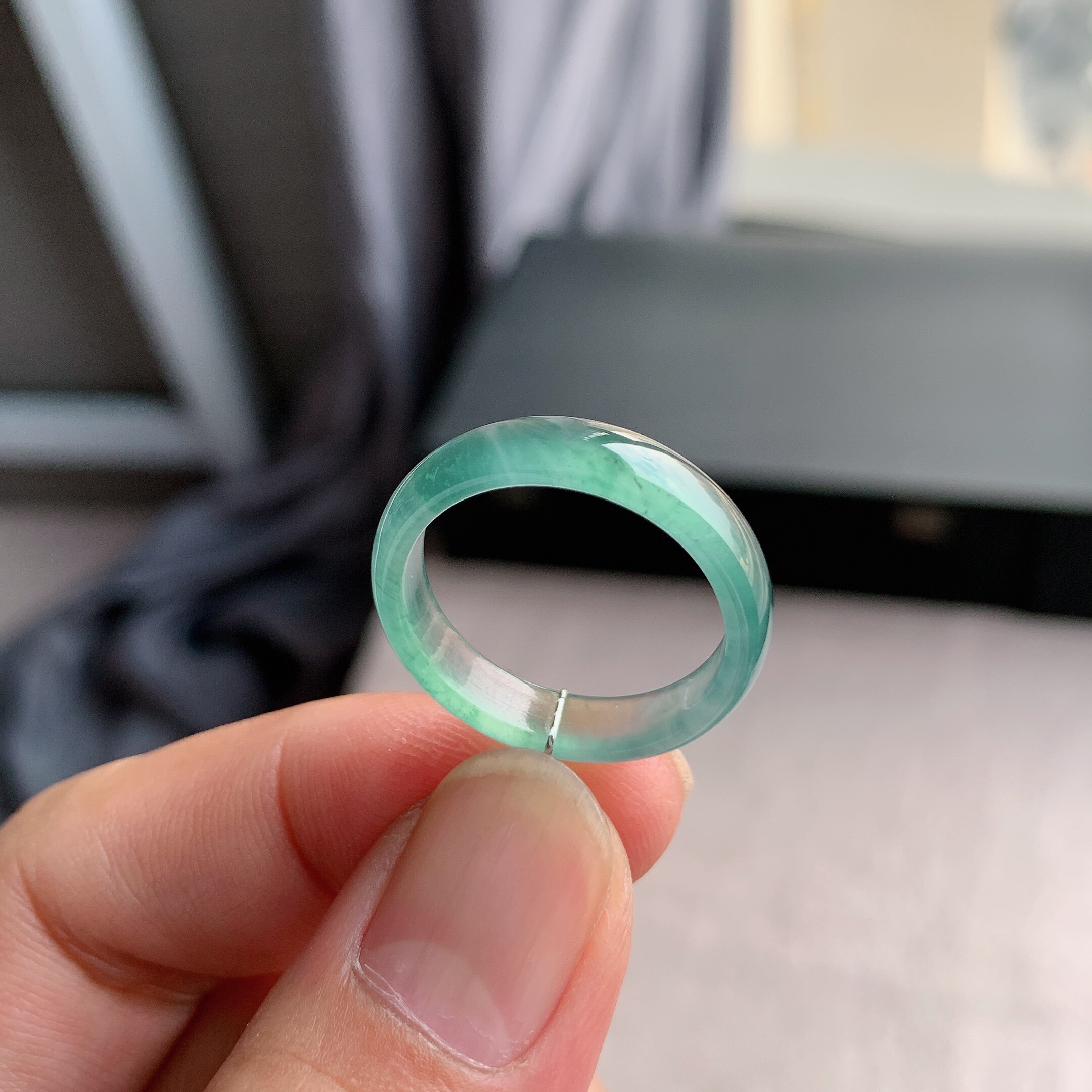 天然A货翡翠冰种21号晴空蓝戒指