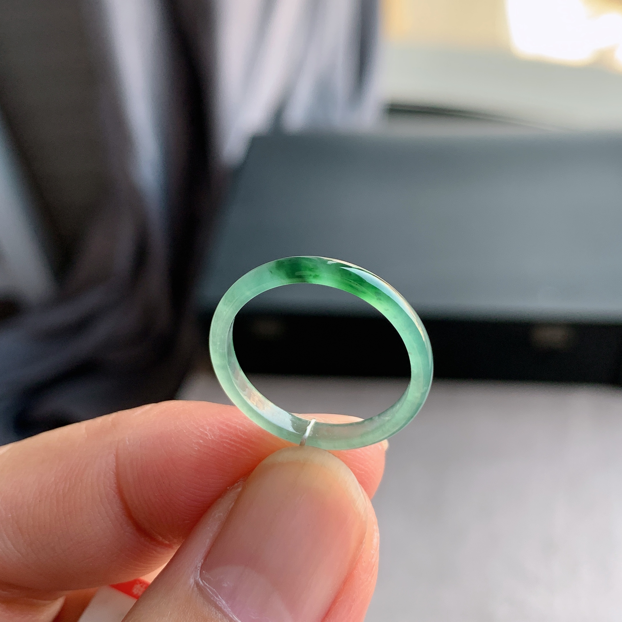 天然A货翡翠冰种16号飘阳绿戒指