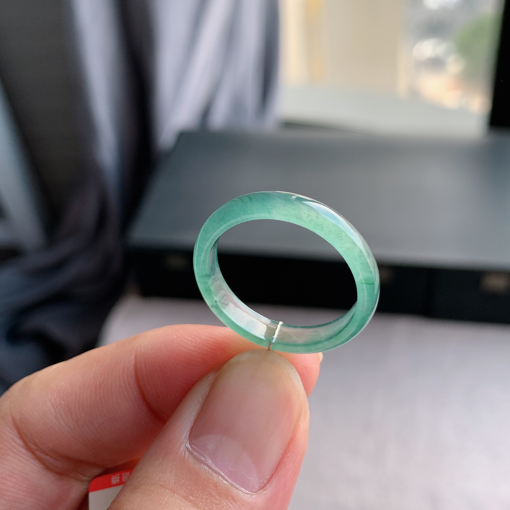 天然A货翡翠天空蓝戒指指环