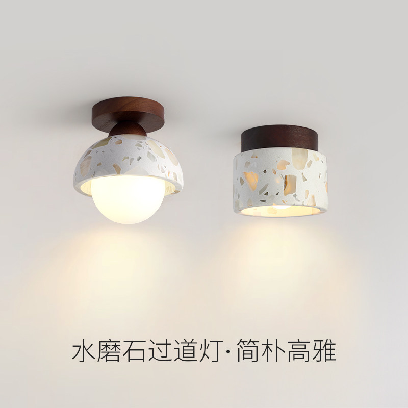 日式侘寂风吸顶灯复古原木色中古奶油风入户走廊过道玄关阳台小灯