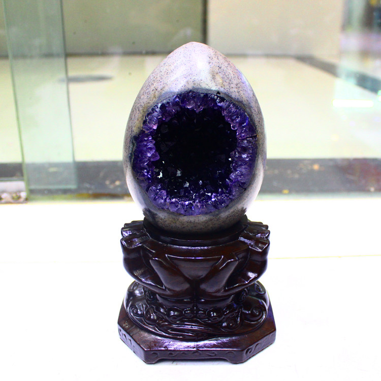 天然紫晶洞摆件聚宝盆钱袋子恐龙蛋居家水晶石原石水晶洞