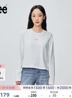 Lee经典圆领箔印字母Logo印花设计白色女长袖T恤休闲LWT0108753RX