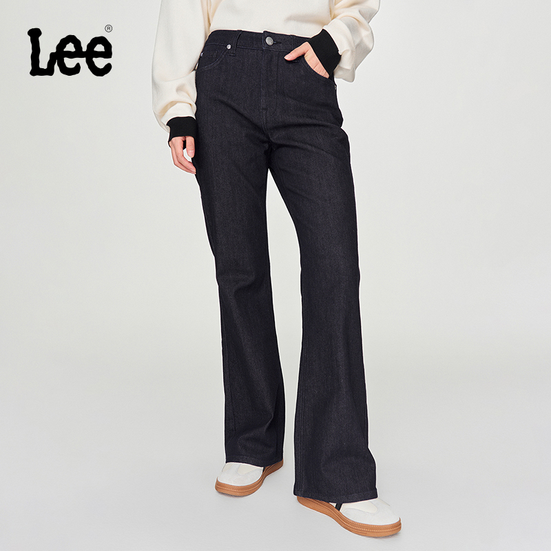Lee高腰喇叭清水洗女保暖牛仔裤