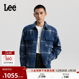 衬衫 翻领小Logo磨毛格子藏青色男长袖 25秋冬新舒适版 Lee商场同款