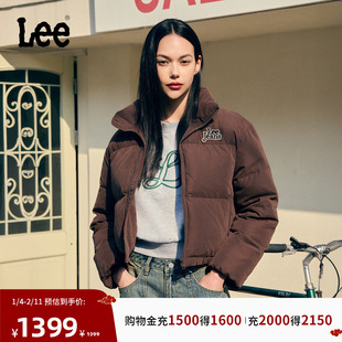 Lee暖fufu商场款25冬新舒适版立领仿麂皮绒巧克力色女羽绒服保暖