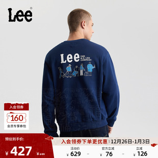 圆领印花Logo藏青色男长袖 舒适版 卫衣潮流 25秋冬新品 Lee商场同款