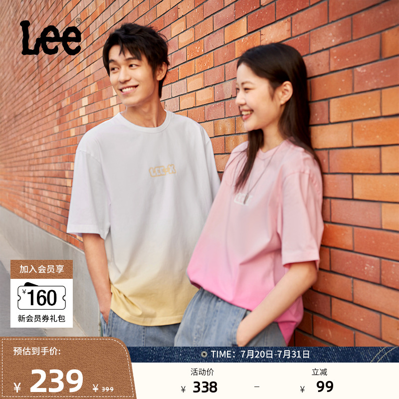 Lee25春夏新品舒适版Logo印花渐变男女同款短袖T恤LUT0