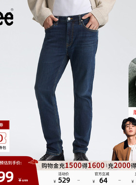 【张凌赫代言】Lee25冬新舒适中腰锥形磨毛深蓝色男保暖牛仔裤潮